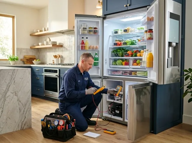 Appliance Repair Hero refrigerator technician testing a fridge on a Barneveld, NY service call